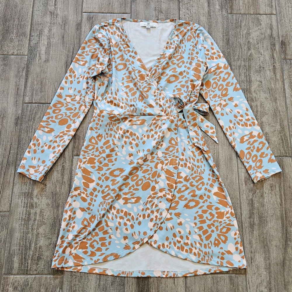Jean-Pierre Klifa Faux‎ Wrap Dress Womens M Long Sleeve Leopard Print Resort